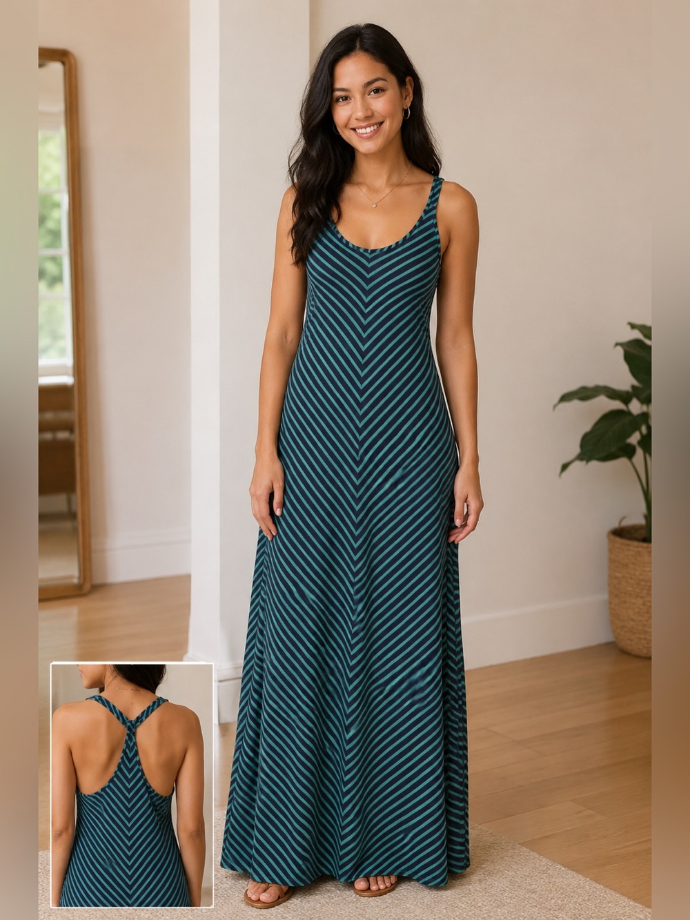 Gap Teal & Aqua Chevron Striped Maxi Dress - Size S